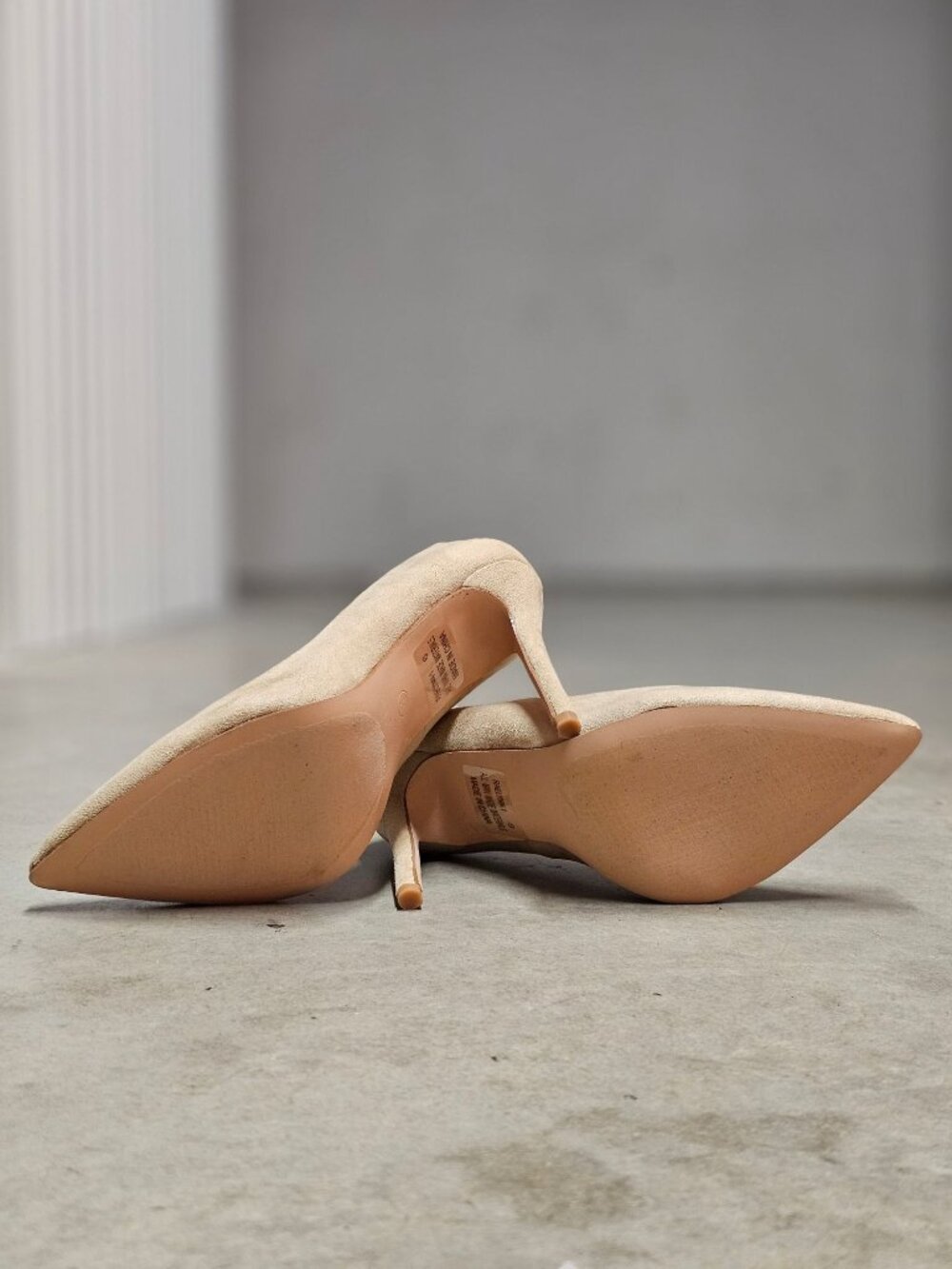 Nude Faux Suede Pointed Toe Stiletto High Heels Womens Elegant Formal Pumps - Picture 9 of 13